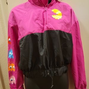 NWT Pac-man crop jacket size small pink and black with yellow, multicolor